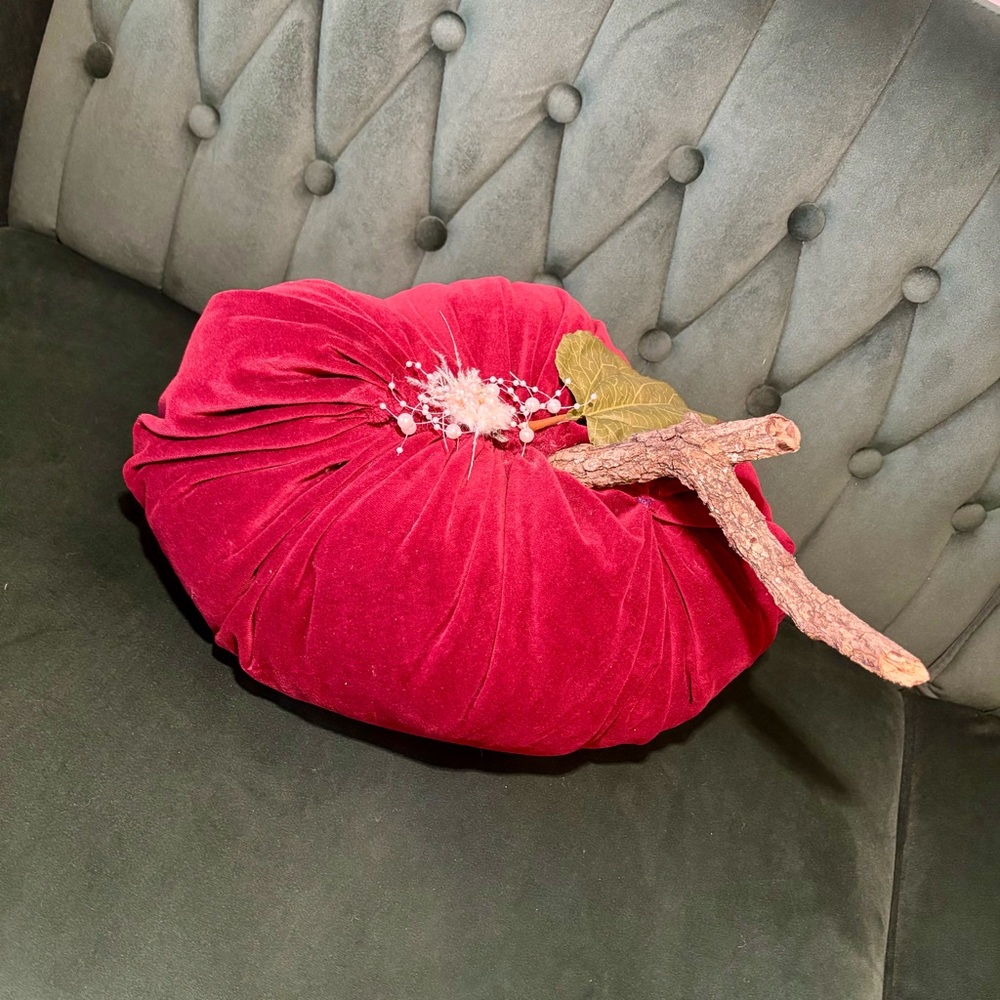 Jumbo Velvet Pumpkin Handmade With Natural Stick Stem